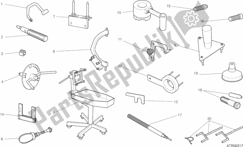 Tutte le parti per il 001 - Attrezzi Di Servizio Da Officina, Motore del Ducati Monster 1200 S Stripes USA 2015